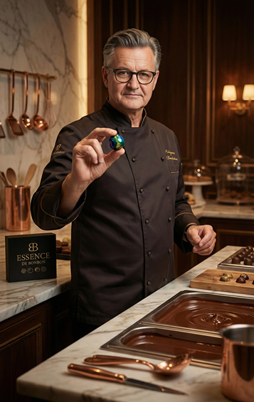 Essence de Bonbon atelier detail showing composed chocolate bonbons